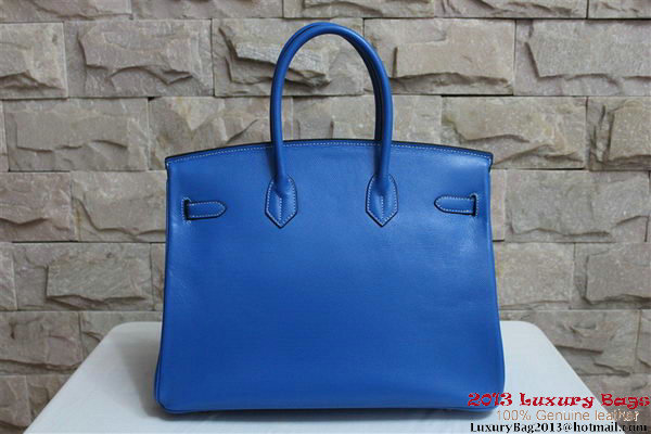 Hermes Birkin 35CM Tote Bag Blue Clemence Leather H6089 Gold/Silver