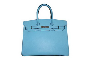 Hermes Birkin 35CM Tote Bag Light Blue Palm Pattern Leather H6089 Silver