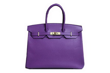 Hermes Birkin 35CM Tote Bag Purple Clemence Leather H6089 Gold