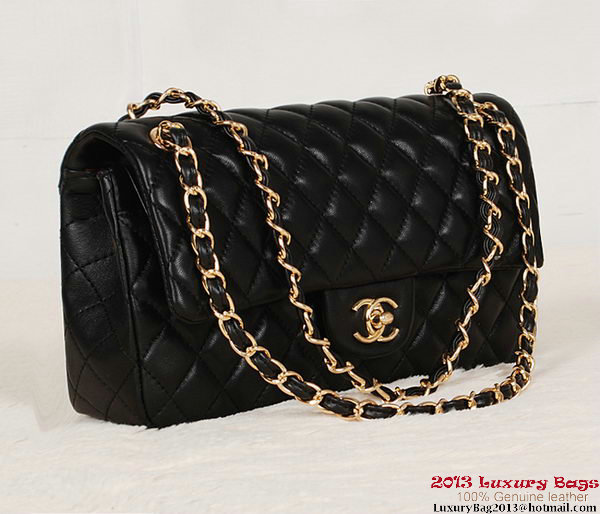 Chanel 2.55 Series Bag Black Sheepskin Leather 1112 Gold