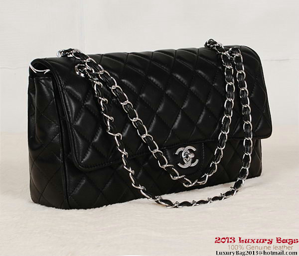 Chanel Classic Flap Bag 1113 Black Sheepskin Silver