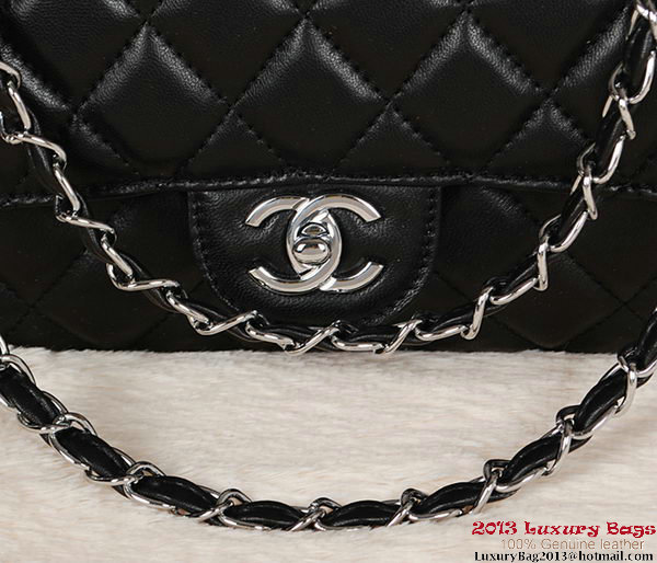 Chanel Classic Flap Bag 1113 Black Sheepskin Silver