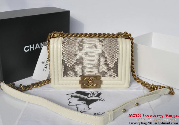 Boy Chanel Flap Shoulder Bag Python Leather A66094 OffWhite
