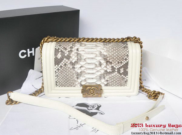 Boy Chanel Flap Shoulder Bag Python Leather A66095 OffWhite