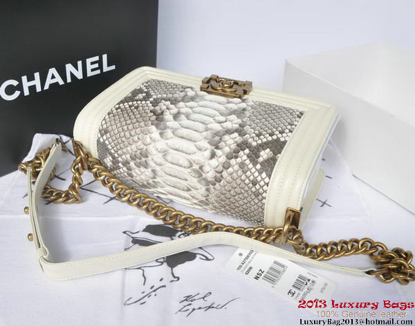 Boy Chanel Flap Shoulder Bag Python Leather A66095 OffWhite