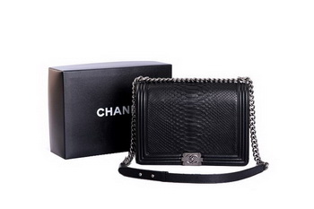 Boy Chanel Flap Shoulder Bag Genuine Snake Leather A37005 Black
