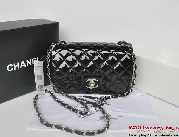 Chanel Classic Flap Bags Black Original Patent Leather A1116 Silver