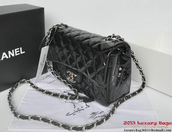 Chanel Classic Flap Bags Black Original Patent Leather A1116 Silver