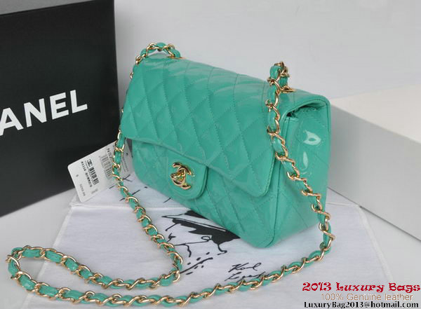 Chanel Classic Flap Bags Light Green Original Patent Leather A1116 Gold