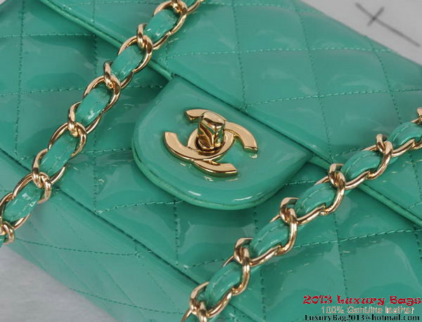 Chanel Classic Flap Bags Light Green Original Patent Leather A1116 Gold