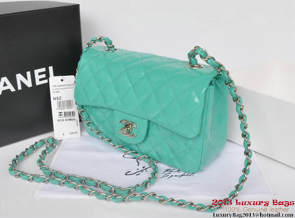 Chanel Classic Flap Bags Light Green Original Patent Leather A1116 Silver