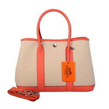 Hermes Garden Party 30CM Bag Canvas Leather A1288 Light Red