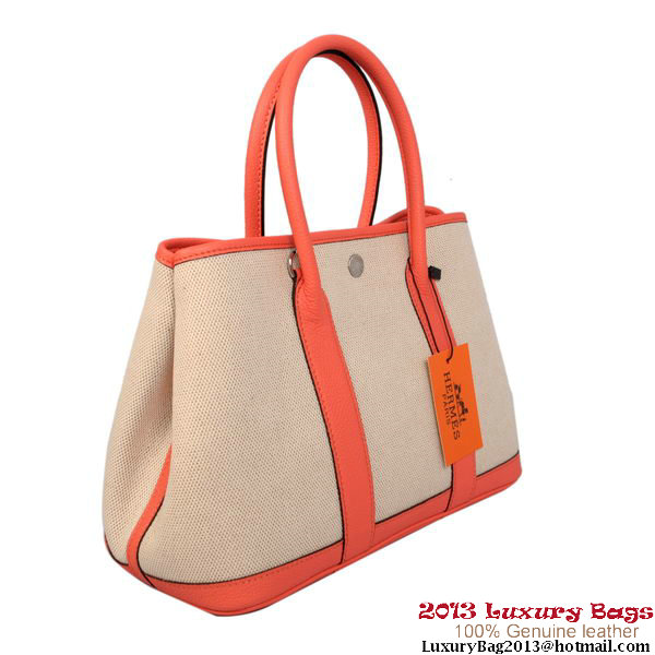 Hermes Garden Party 30CM Bag Canvas Leather A1288 Light Red