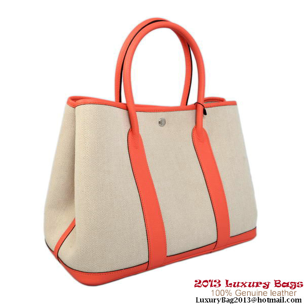 Hermes Garden Party 36CM Bag Canvas Leather A1288 Light Red