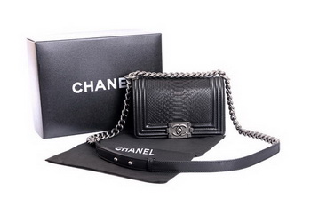 Boy Chanel Flap Shoulder Bag Genuine Python Leather A37006 Black