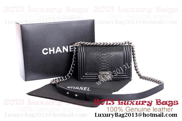 Boy Chanel Flap Shoulder Bag Genuine Python Leather A37006 Black