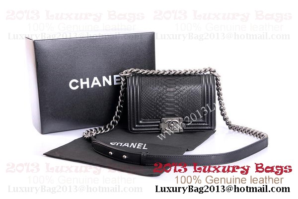 Boy Chanel Flap Shoulder Bag Genuine Python Leather A37006 Black Boy Chanel Flap Shoulder Bag Genuine Python Leather A37006 Black