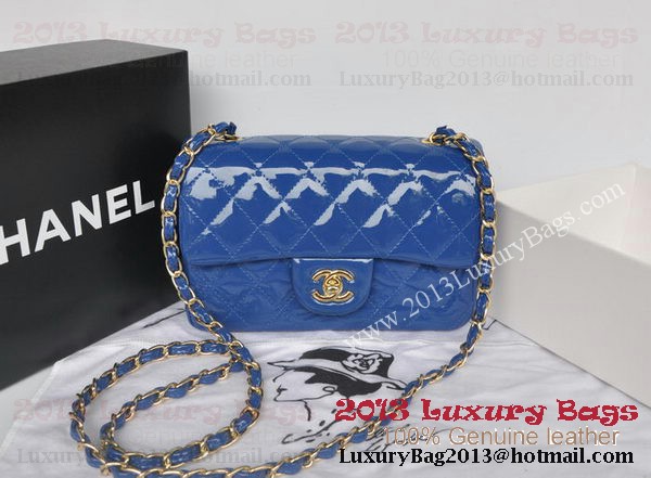 Chanel Classic Flap Bags Blue Original Patent Leather A1116 Gold