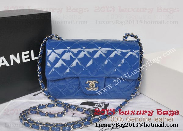 Chanel Classic Flap Bags Blue Original Patent Leather A1116 Silver