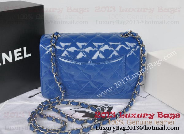 Chanel Classic Flap Bags Blue Original Patent Leather A1116 Silver