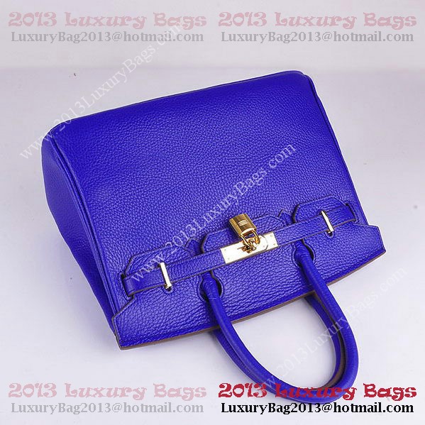 Hermes Birkin 30CM Tote Bag Blue Clemence Leather H6088 Gold