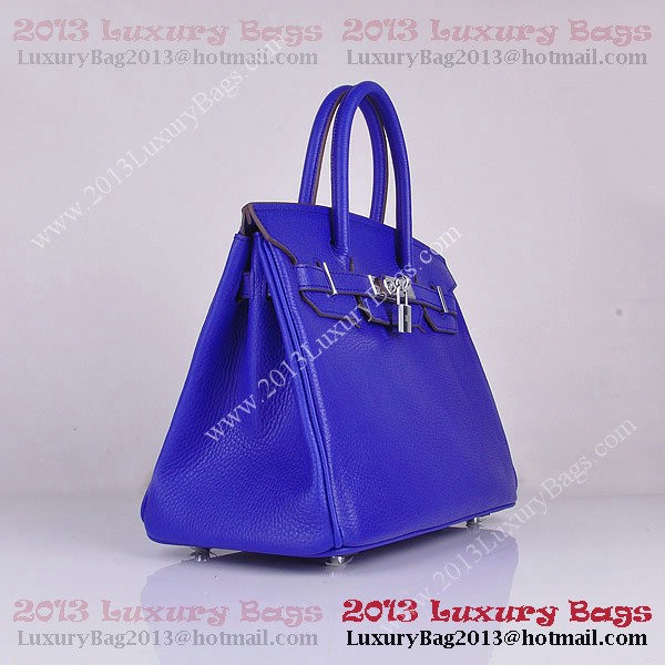 Hermes Birkin 30CM Tote Bag Blue Clemence Leather H6088 Silver