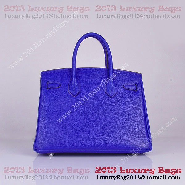 Hermes Birkin 30CM Tote Bag Blue Clemence Leather H6088 Silver