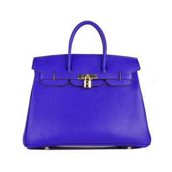 Hermes Birkin 35CM Tote Bag Blue Clemence Leather H6089 Gold