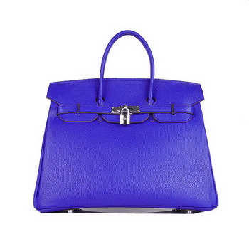 Hermes Birkin 35CM Tote Bag Blue Clemence Leather H6089 Silver