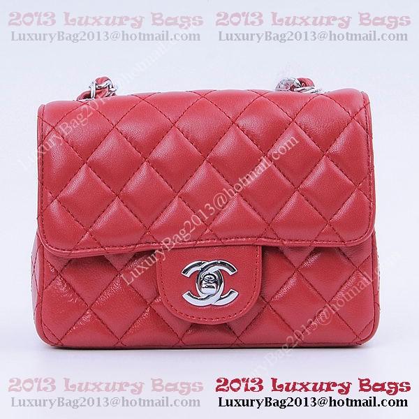 Chanel mini Classic Flap Bag Red Sheekskin 1115 Silver