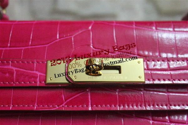 Hermes Kelly 32cm Shoulder Bag Rose Croco Patent Leather K32 Gold