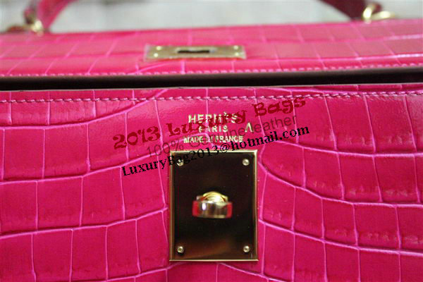 Hermes Kelly 32cm Shoulder Bag Rose Croco Patent Leather K32 Gold