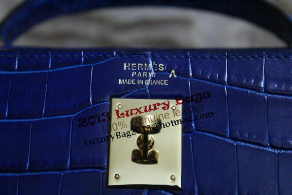 Hermes Kelly 32cm Shoulder Bag Blue Croco Patent Leather K32 Silver