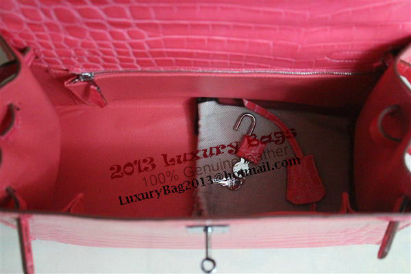 Hermes Kelly 32cm Shoulder Bag Pink Croco Patent Leather K32 Silver