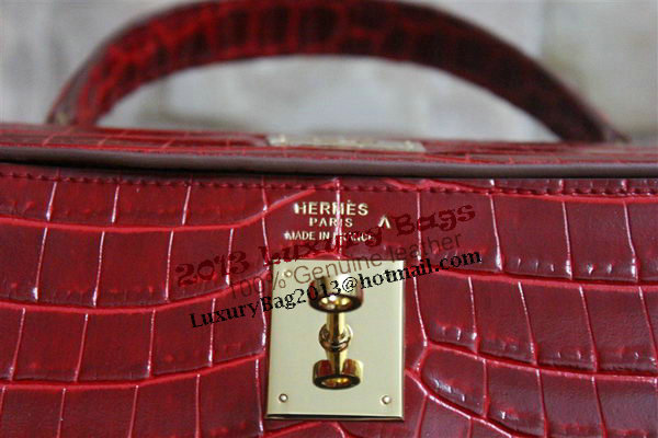 Hermes Kelly 32cm Shoulder Bag Red Croco Patent Leather K32 Gold