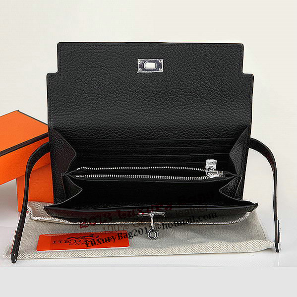 Hermes Kelly Original Leather Bi-Fold Wallet A708 Black