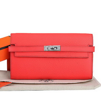 Hermes Kelly Original Leather Bi-Fold Wallet A708 Light Red
