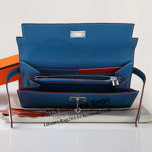 Hermes Kelly Original Saffiano Leather Bi-Fold Wallet A708 Blue