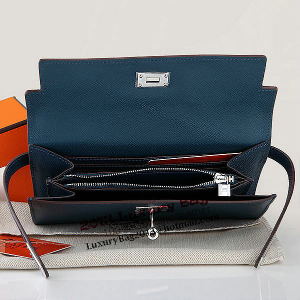 Hermes Kelly Original Saffiano Leather Bi-Fold Wallet A708 Dark Blue