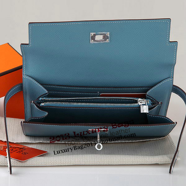 Hermes Kelly Original Saffiano Leather Bi-Fold Wallet A708 Light Blue