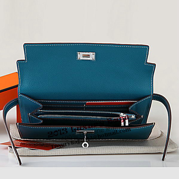 Hermes Kelly Original Saffiano Leather Bi-Fold Wallet A708 Medium Blue