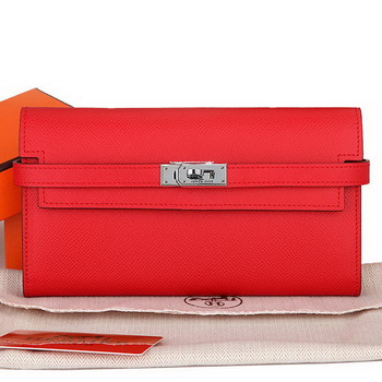 Hermes Kelly Original Saffiano Leather Bi-Fold Wallet A708 Red