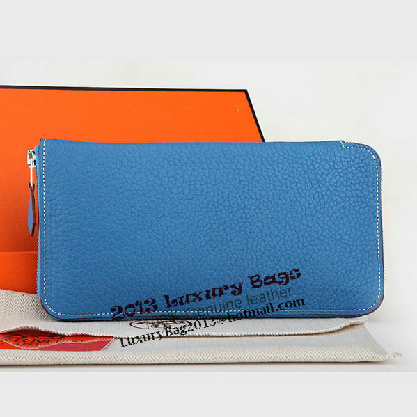 Hermes Zipper Wallet Original Leather A309 Blue