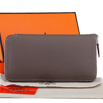 Hermes Zipper Wallet Original Leather A309 Dark Gray