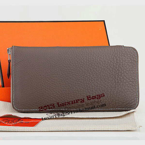 Hermes Zipper Wallet Original Leather A309 Dark Gray