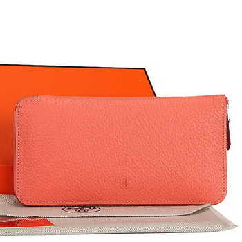 Hermes Zipper Wallet Original Leather A309 Dark Pink