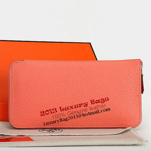 Hermes Zipper Wallet Original Leather A309 Dark Pink