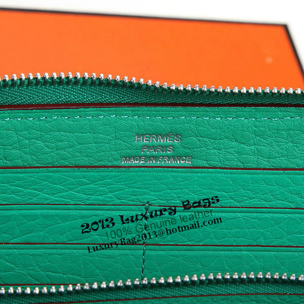 Hermes Zipper Wallet Original Leather A309 Green