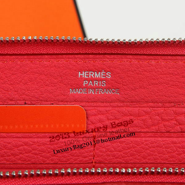 Hermes Zipper Wallet Original Leather A309 Light Red