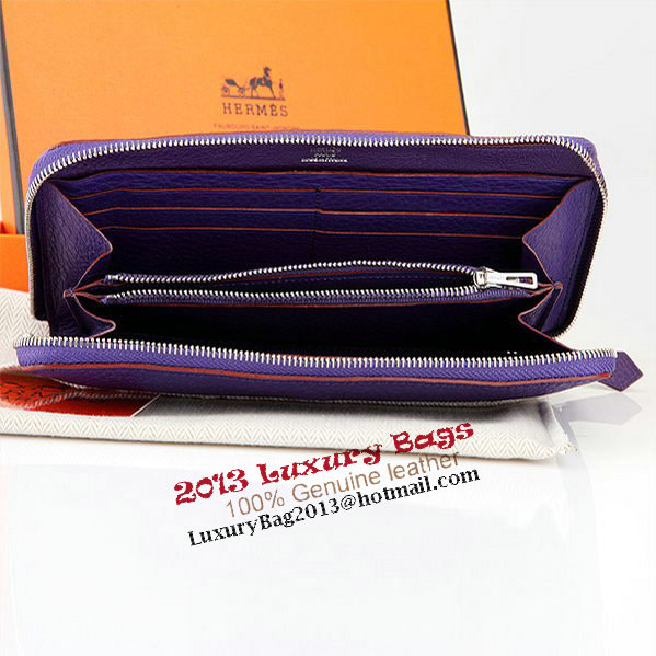 Hermes Zipper Wallet Original Leather A309 Purple
